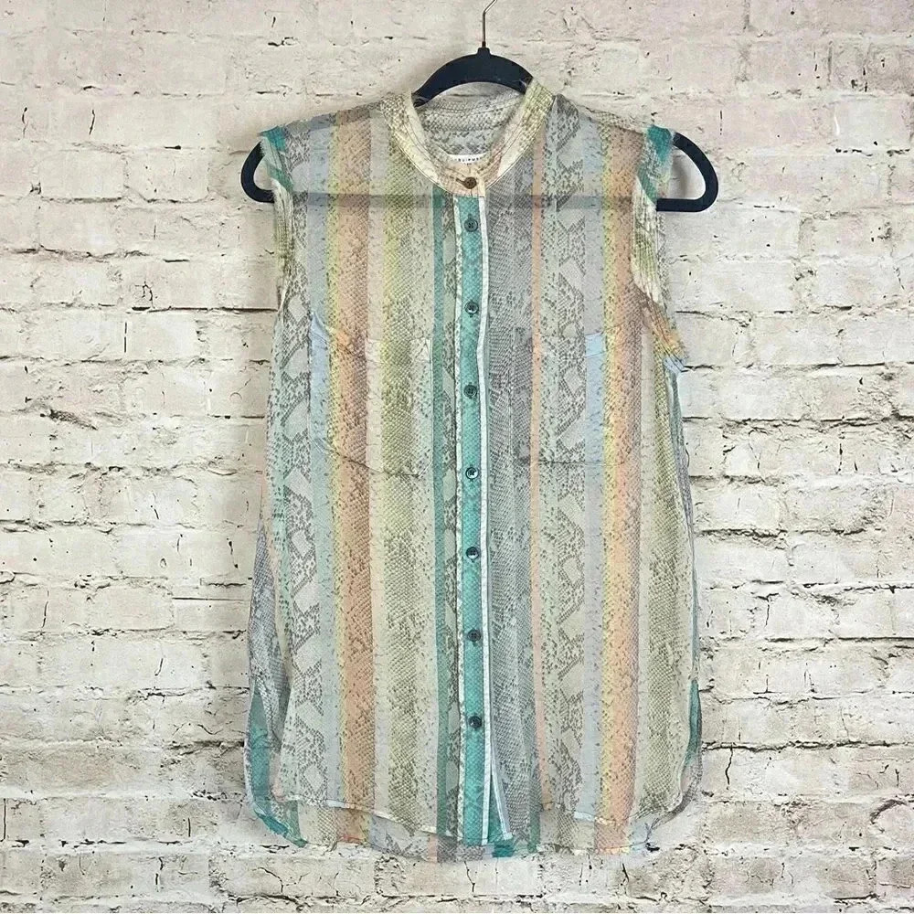 Equipment Femme XS Silk Sleeveless Button Front Blouse Top Sheer Python Snake